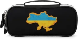 Ukrainian Flag Map Portable Pencil Pen Case Small Cosmetic Bag Womens Makeup Pouch Pencil Bags
