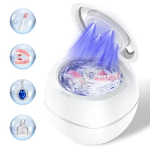 Ultrasonic Retainer Cleaner, 30W/42Khz Professional Retainer Cleaner Machine with Digital Timer, 200ML Portable Dental Cleaning Pod Cleaner for Dentures，Mouth Guards，Braces ，Aligner，Jewelry(White)