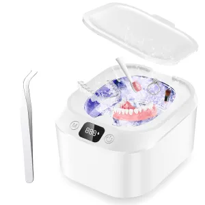 Ultrasonic Retainer Cleaner Machine, 46kHz Professional Ultrasonic Jewelry Cleaner, 220ML Portable Ultra Sonic Dental Clean Pod for Denture Mouth Guard, Aligner, Braces, Toothbrush Head