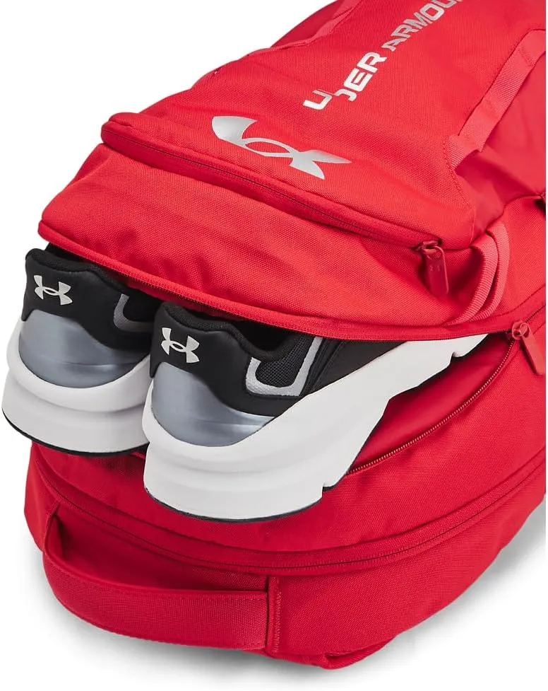 Under Armour Unisex-Adult Hustle 6.0 Backpack, (600) Red/Red/Metallic Silver, One Size Fits Most