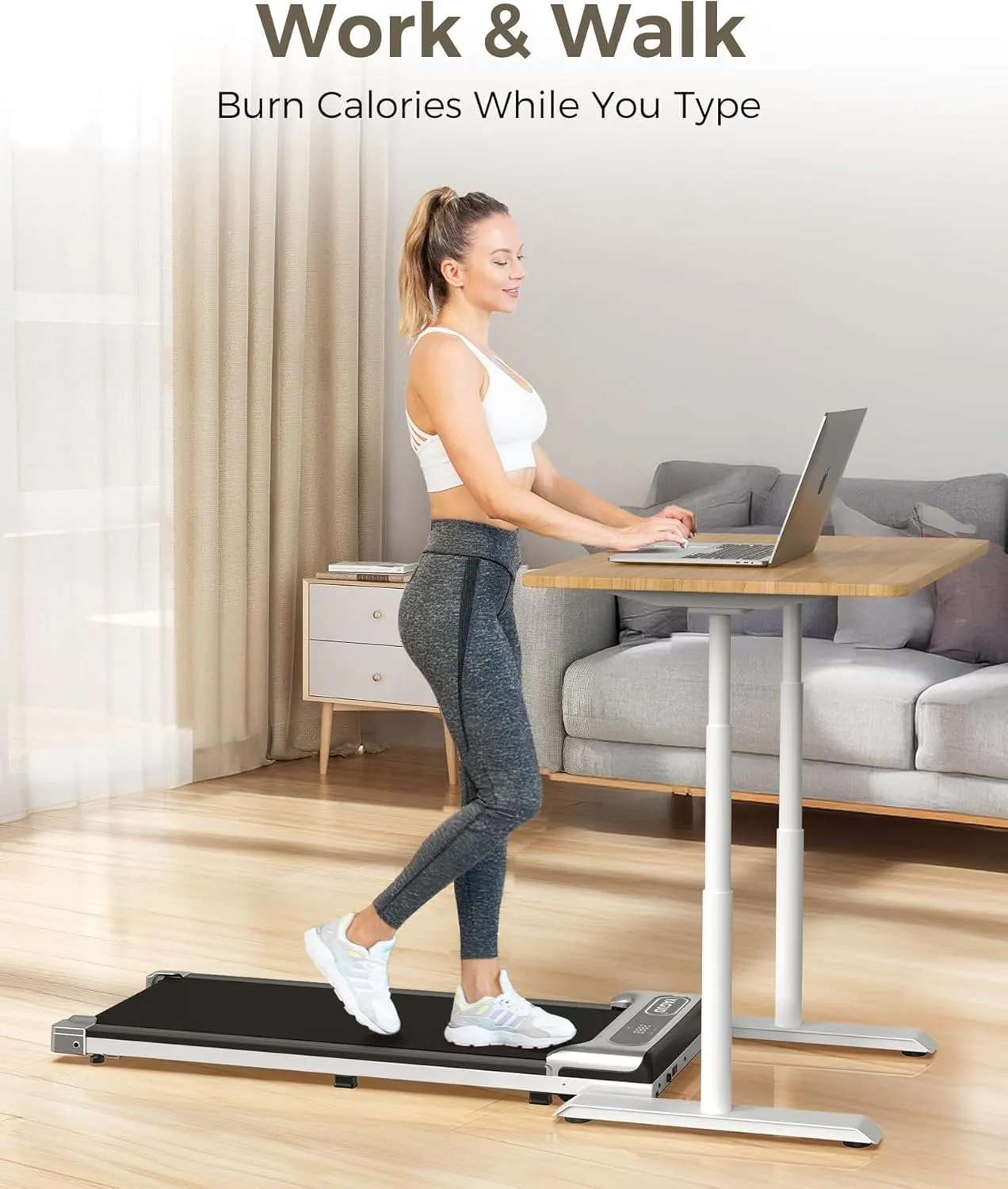 Under Desk Treadmill, Walking Pad for Home and Office, 2.5 HP Portable Walking Jogging Running Machine with Remote Control and LED Display, Silver