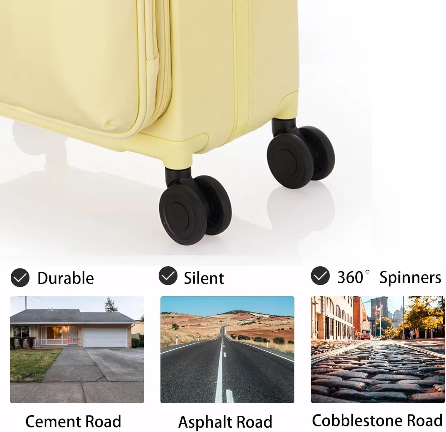 UNIKER Carry On Luggage with Cup Holder,16 Inch Hard Shell Suitcases with 4 Spinner Wheels, Cabin Bag Wheeled Bag Airline Approved,Expandable Carry-ons Yellow