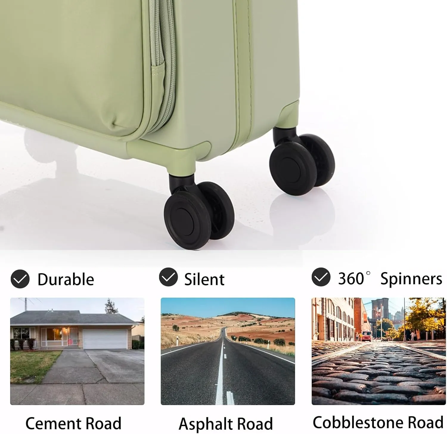 UNIKER Carry On Luggage with Cup Holder,16 Inch Hard Shell Suitcases with 4 Spinner Wheels, Wheeled Bag Airline Approved Cabin Bag for Travel,Expandable Carry-ons Green