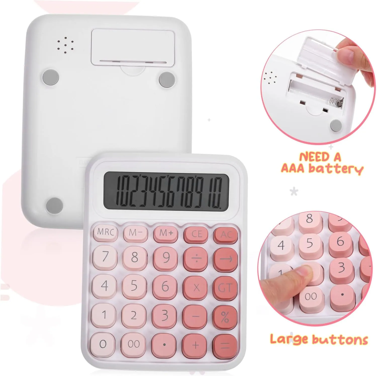 Uonlytech Large Display Mechanical Calculator with Buttons Cute Desk Calculator for Office School and Home Use Slip Resistant Base for Stability Digits for Easy Reading