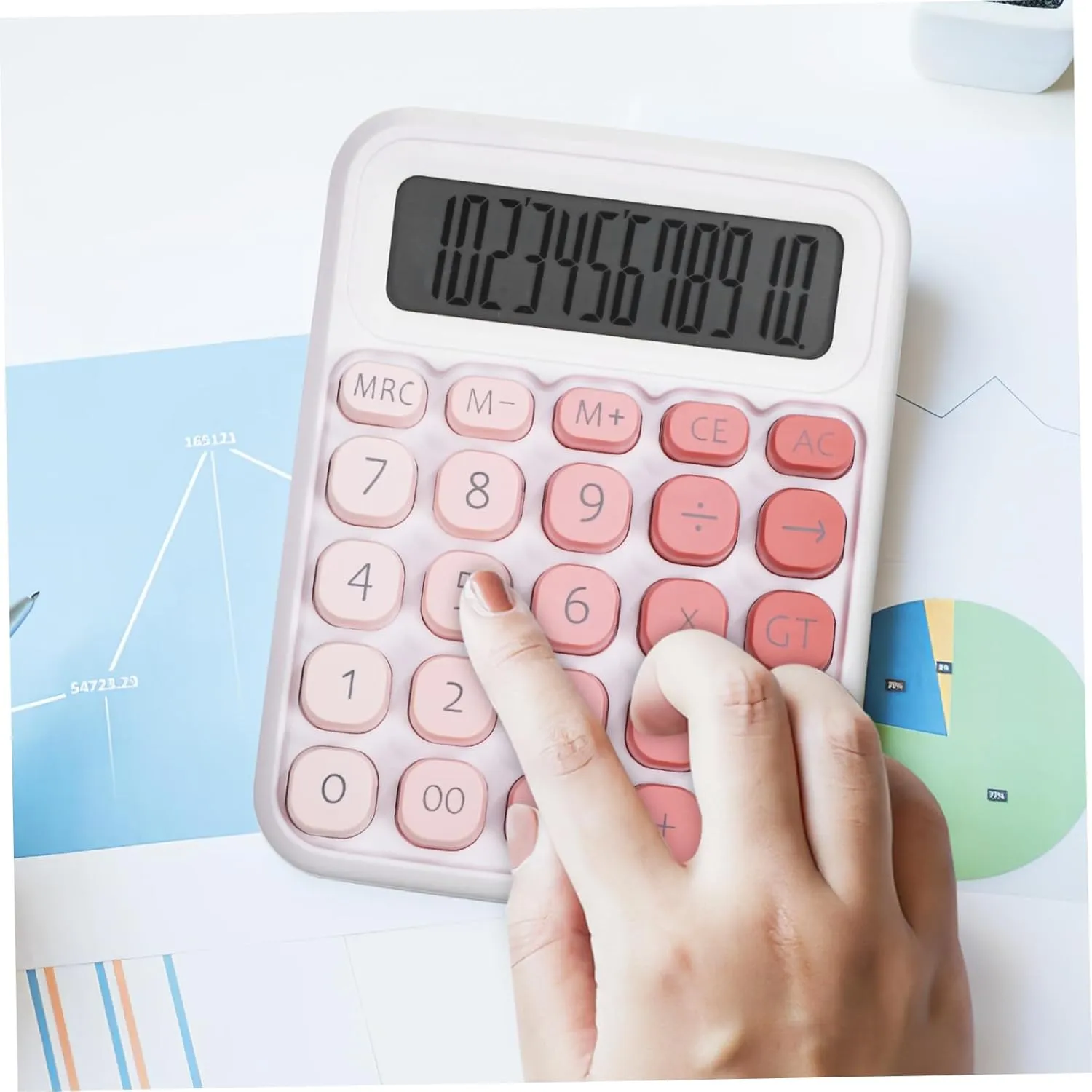 Uonlytech Large Display Mechanical Calculator with Buttons Cute Desk Calculator for Office School and Home Use Slip Resistant Base for Stability Digits for Easy Reading