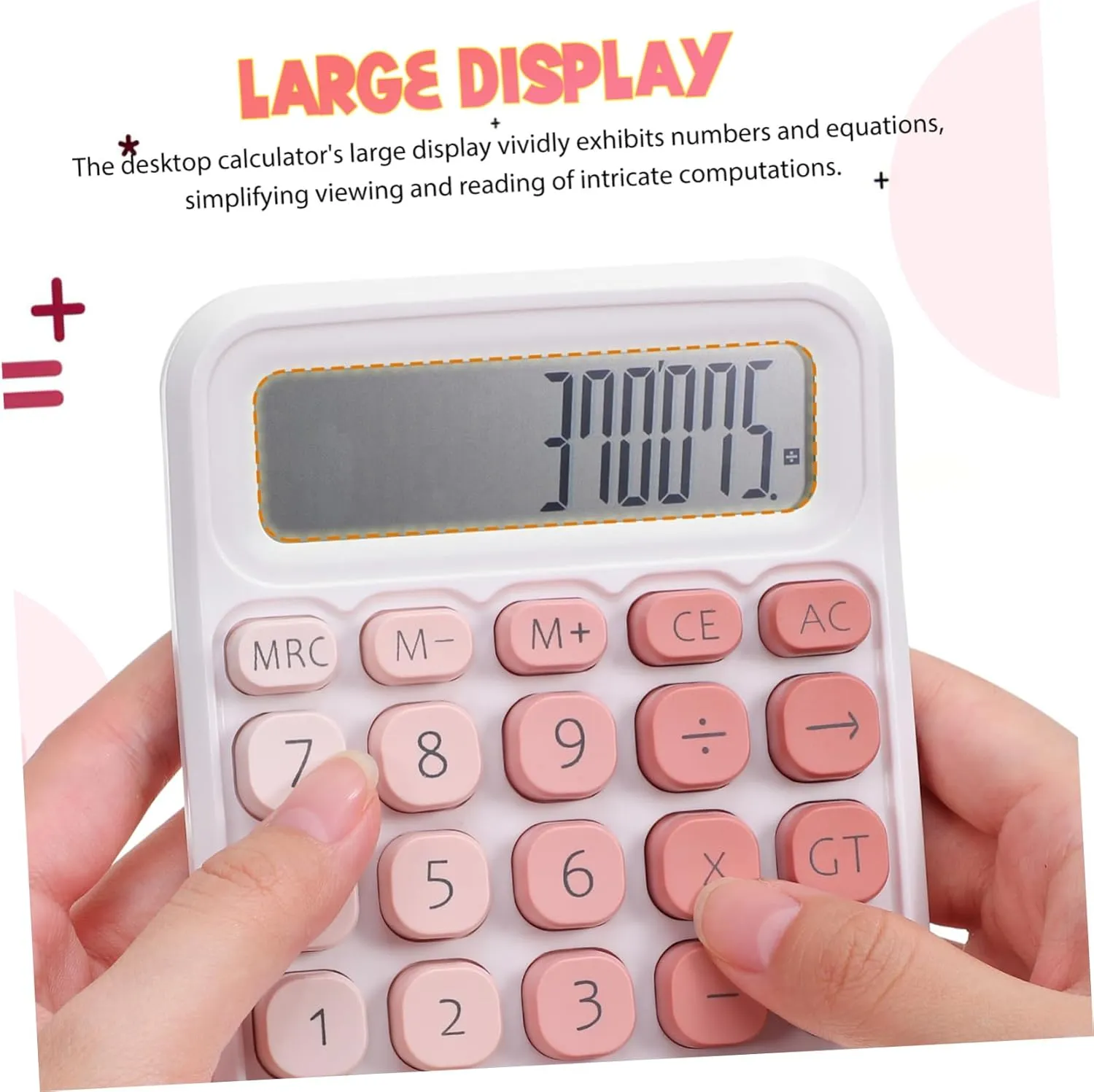 Uonlytech Large Display Mechanical Calculator with Buttons Cute Desk Calculator for Office School and Home Use Slip Resistant Base for Stability Digits for Easy Reading