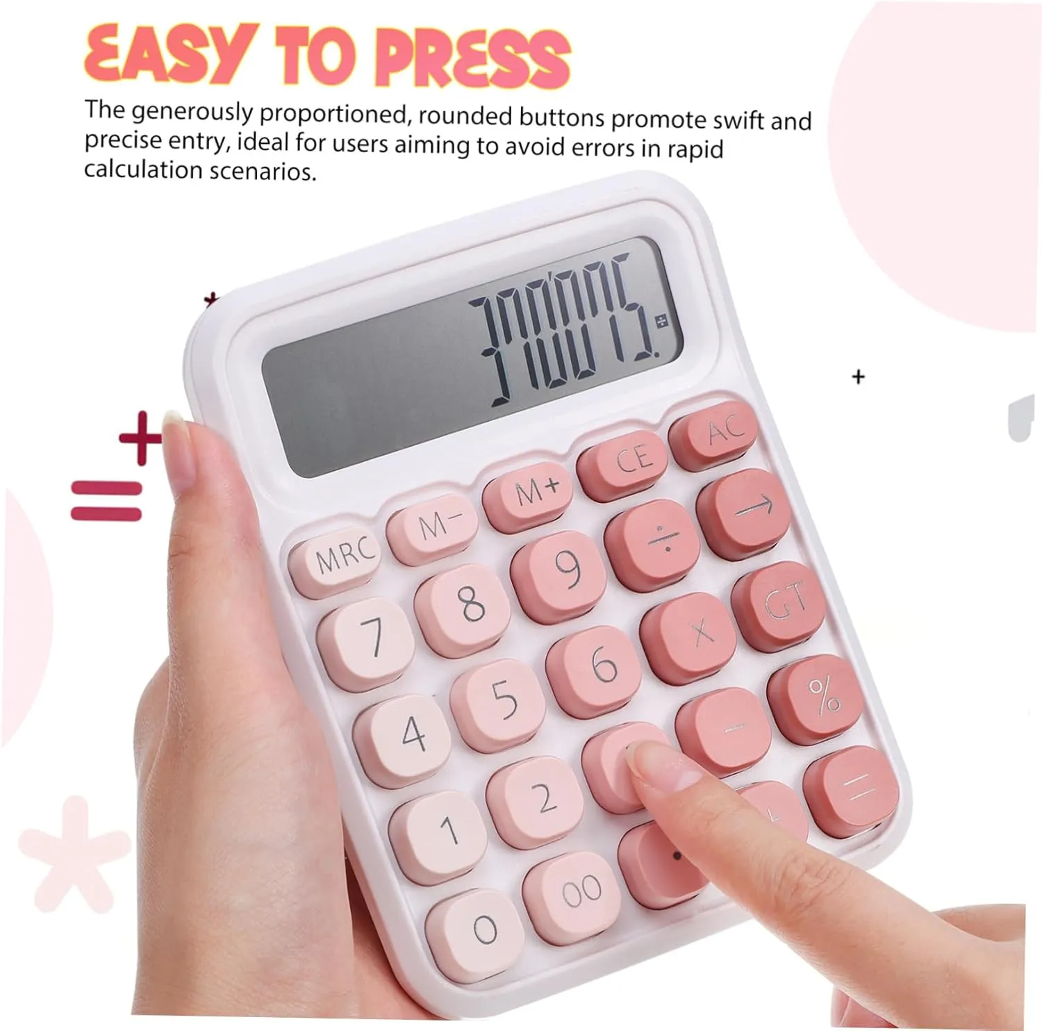 Uonlytech Large Display Mechanical Calculator with Buttons Cute Desk Calculator for Office School and Home Use Slip Resistant Base for Stability Digits for Easy Reading