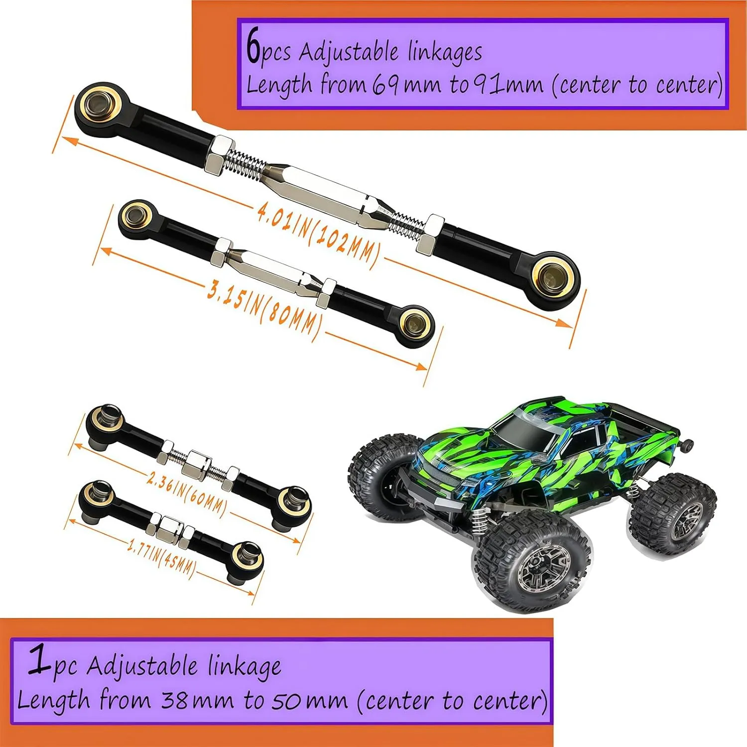 Upgrade 80-102mm Steel Turnbuckles/Camber Link for 1/10 Traxxas Slash 2WD, Rustler 2WD, Stampede/VXL, Nitro Rustler/Slash,Bandit/VXL RC Car Parts. Black