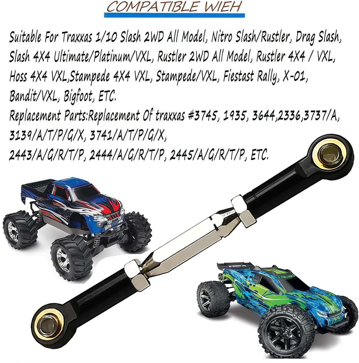 Upgrade 80-102mm Steel Turnbuckles/Camber Link for 1/10 Traxxas Slash 2WD, Rustler 2WD, Stampede/VXL, Nitro Rustler/Slash,Bandit/VXL RC Car Parts. Black