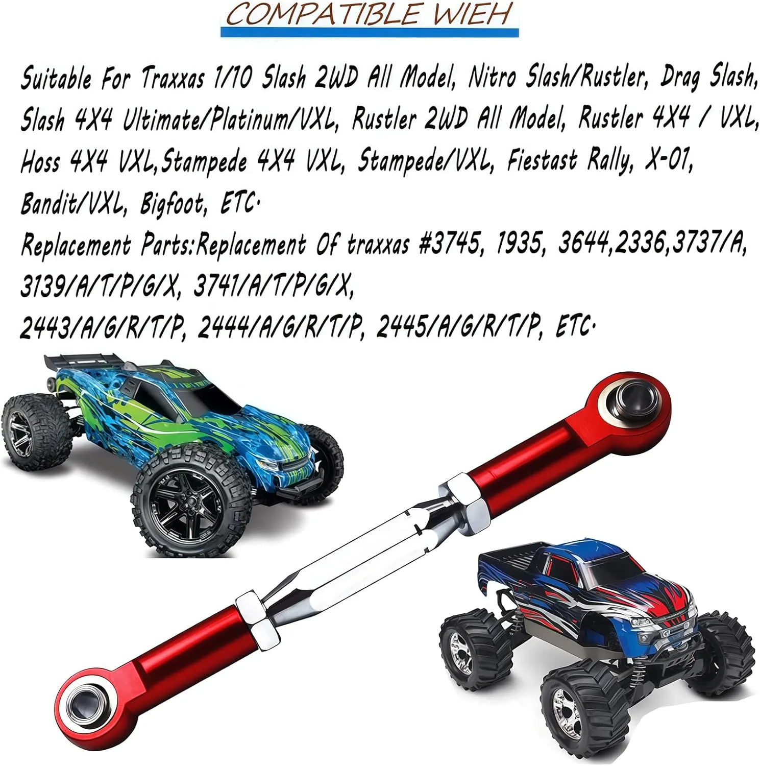 Upgrade XZSNLYZ Metal Turnbuckles/Camber Link for 1/10 Traxxas Slash 2WD/4X4, Rustler 2WD/4X4, Hoss 4x4, Stampede 4X4/2WD VXL, Nitro Slash/Rustler,Bandit/VXL RC Car Parts. RED