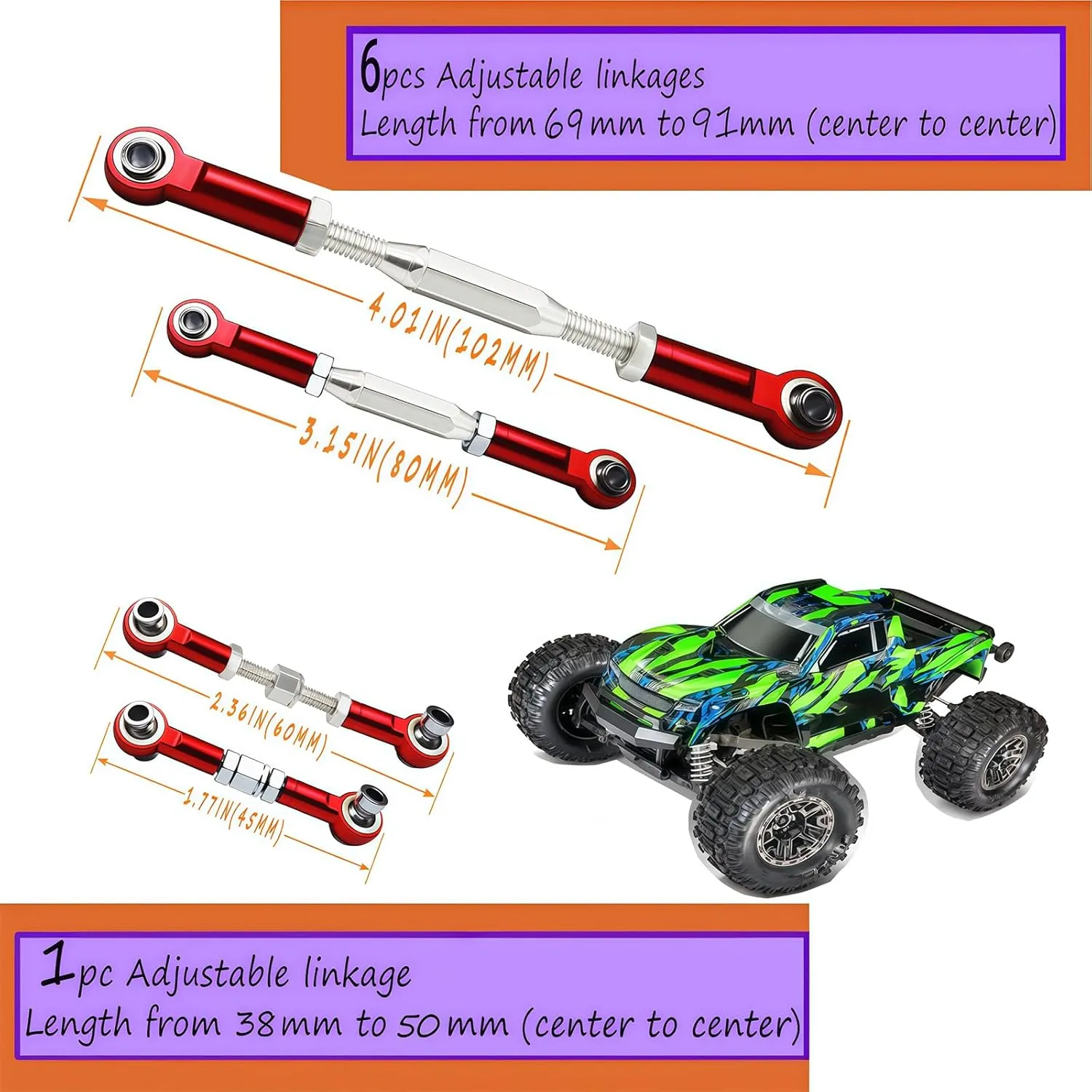 Upgrade XZSNLYZ Metal Turnbuckles/Camber Link for 1/10 Traxxas Slash 2WD/4X4, Rustler 2WD/4X4, Hoss 4x4, Stampede 4X4/2WD VXL, Nitro Slash/Rustler,Bandit/VXL RC Car Parts. RED