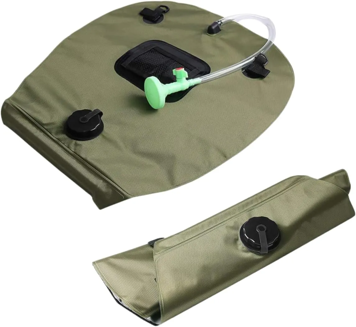 UPKOCH Portable Camping Shower Bag Solar Water Storage with Shower Nozzle for Outdoor Activities for Hiking Beach Fishing and Picnics Olive Green