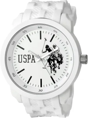 U.S. Polo Assn. Men’s White Sport Watch with Silicone Strap, 50mm Case, Analog Quartz Movement, Bold Dial, Box Included, Adjustable Fit 5.5"–8.25"