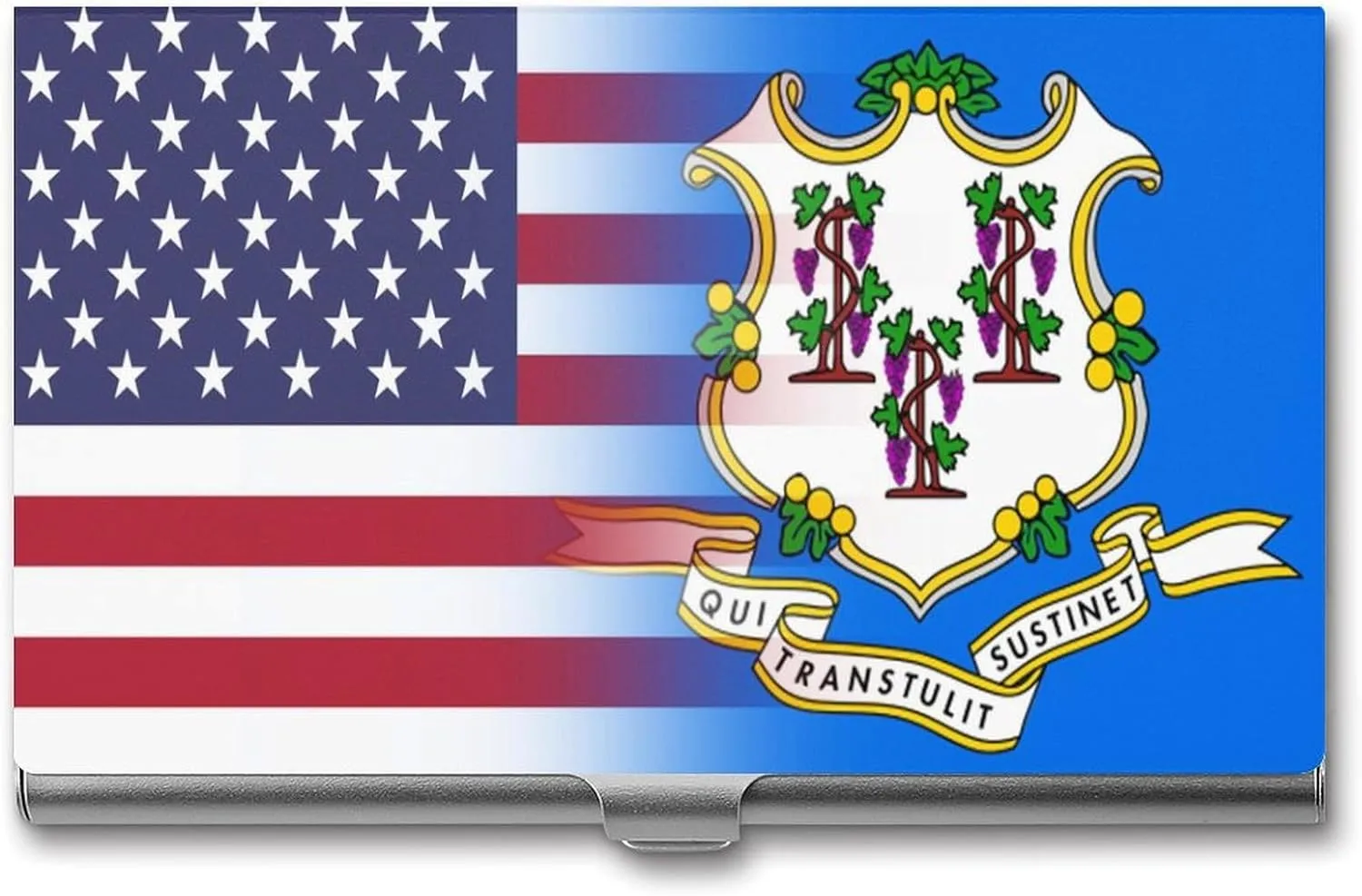 U.S.A Connecticut State Flag Metal Business Card Holder Wallet Slim Pocket Sports Credit Cards Case