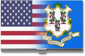 U.S.A Connecticut State Flag Metal Business Card Holder Wallet Slim Pocket Sports Credit Cards Case