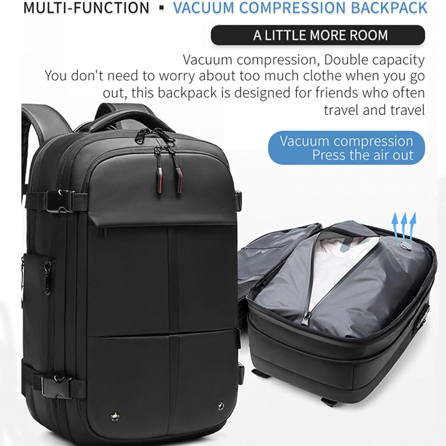 Vacpack Backpack, Vacpack Vacuum Backpack Luggage, Waterproof And Anti-Theft Expandable Large Capacity (Blue-B Vacuum Pump)
