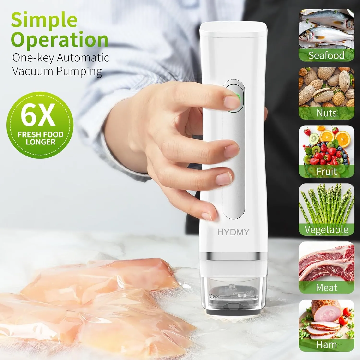 Vacuum Sealer for Food with Visible Water Tank | Portable Compact Vacuum Sealer Machine | with 30 Reusable Bags | Preservation Time Prolonged by 6 Times