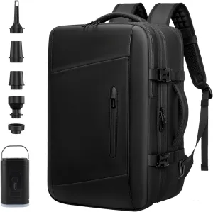 Vacuum Travel Backpack, 60L Expandable Airback Backpack with Pump, Vacpack Backpack with Anti-Theft Lock, Water-proof Compression Work Backpack for Women Men Laptop Weekender Hiking(Black)