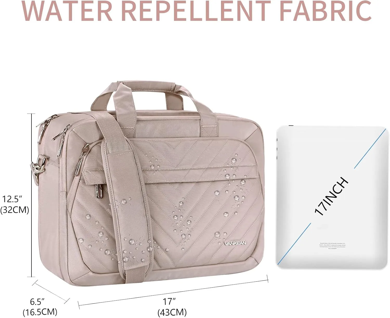 VANKEAN Fashion Laptop Briefcase for Women, TSA Friendly Expandable 17 Inch Waterproof Computer Bag With RFID Pocket, Work Messenger Bag for Business, Light Dusty Pink