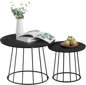 VASAGLE Round Coffee Tables, Set of 2, Modern Circle Side Tables with Steel Frame, for Living Room, Bedroom, Ebony Black ULCT045B56