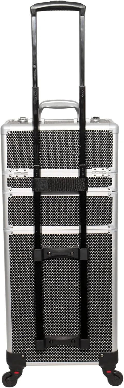 Ver Beauty 6 in 1 Professional Rolling Makeup Hairstylist Travel Case Cosmetic Organizer Storage with 4 Wheels and Extra Lid (Black Crystal)