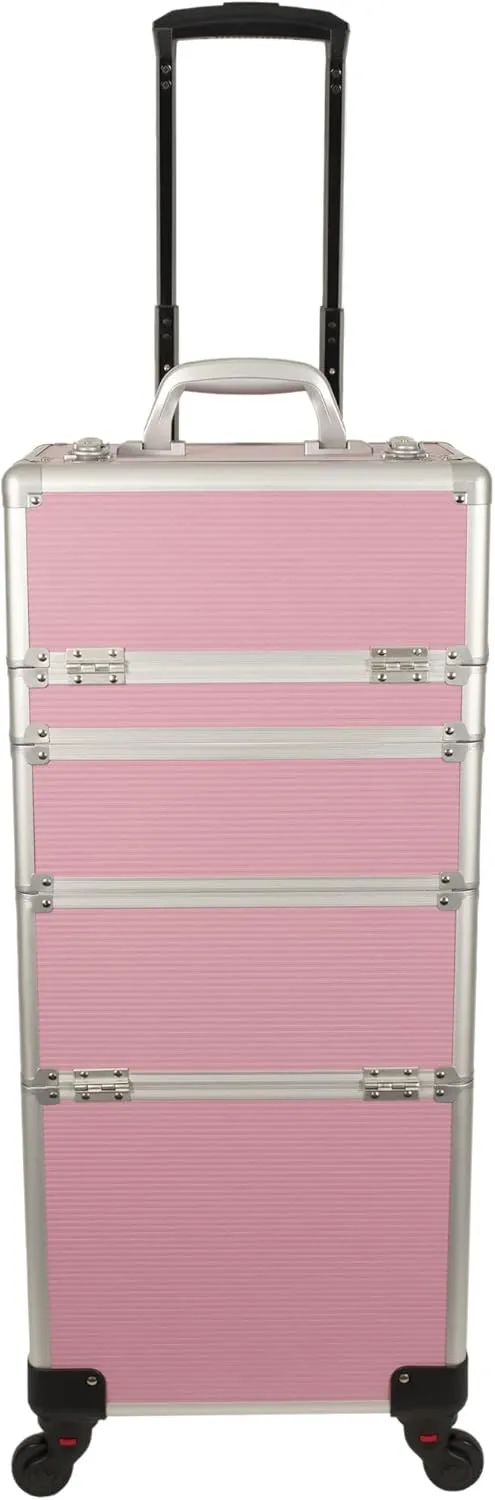 Ver Beauty 6 in 1 Professional Rolling Makeup Hairstylist Travel Case Cosmetic Organizer Storage with 4 Wheels and Extra Lid (Pink Stripe)