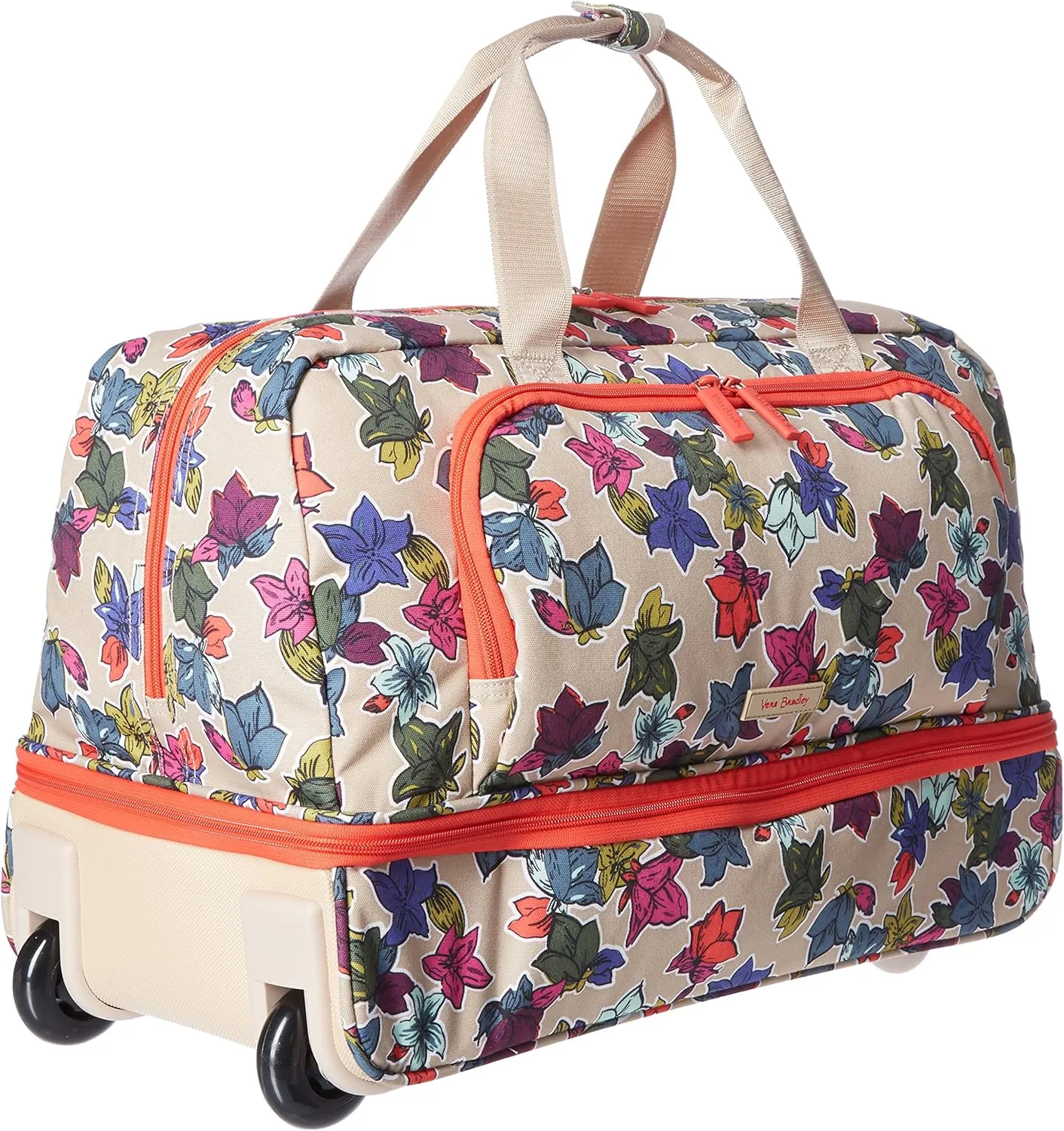 Vera Bradley Women's Lighten Up Wheeled Duffle Carry-on Luggage, Falling Flowers Neutral, One Size
