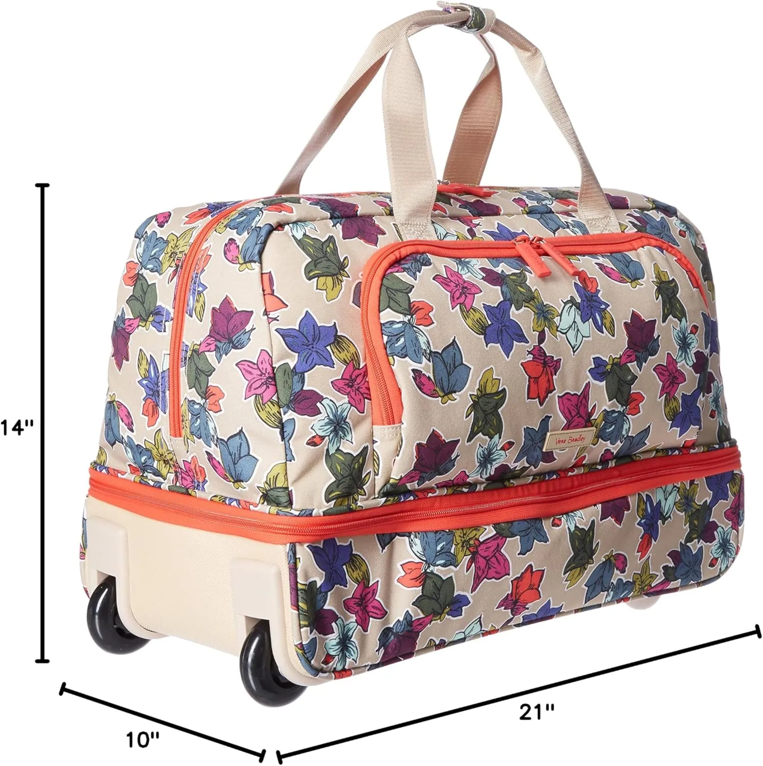 Vera Bradley Women's Lighten Up Wheeled Duffle Carry-on Luggage, Falling Flowers Neutral, One Size