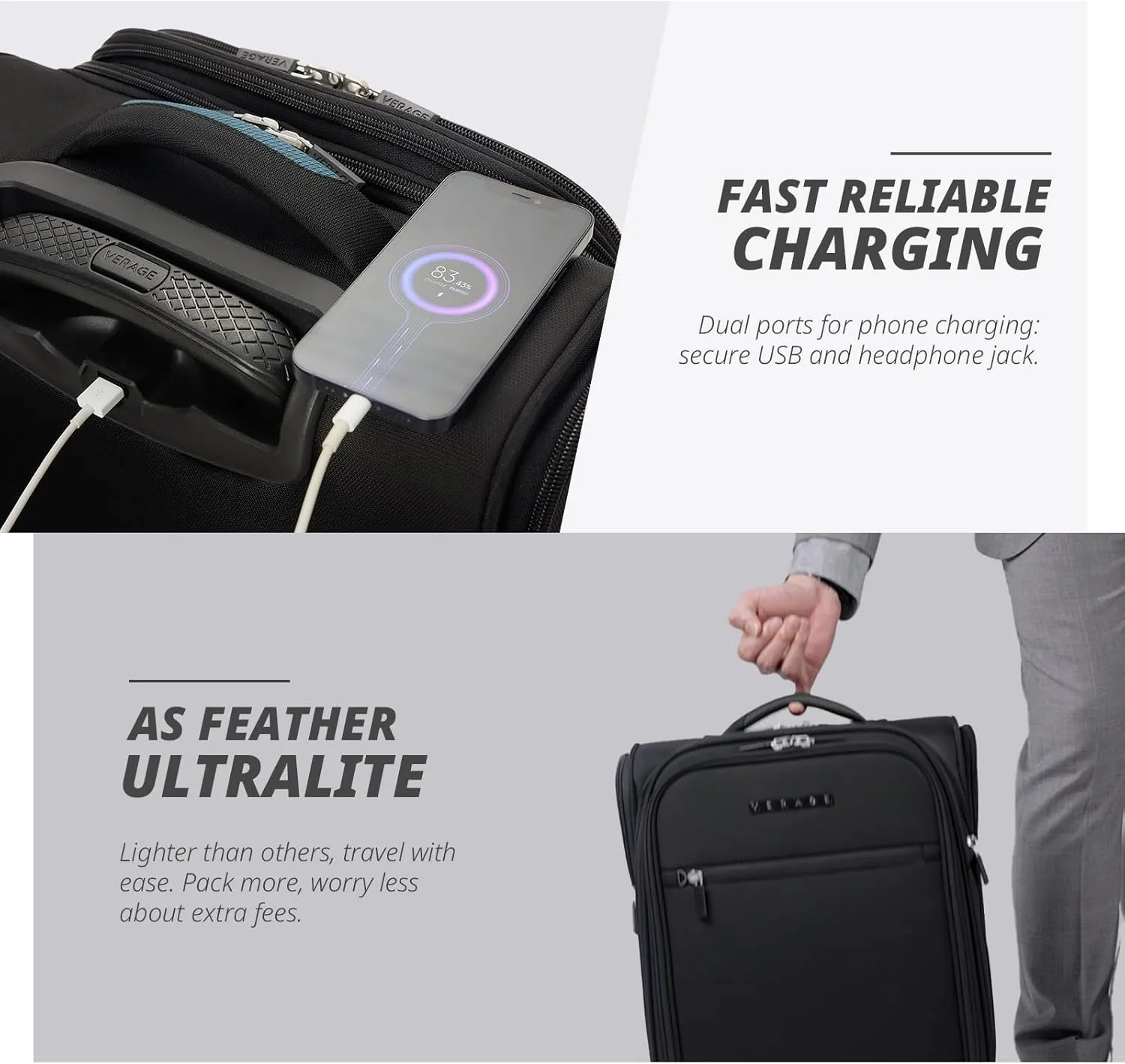 Verage 16 inch Underseat Carry On Luggage with Wheels, Grey Softside Small Suitcase Spinner Wheeled Rolling Travel Laptop Bag for Airlines Airplanes Short Trip Men Women