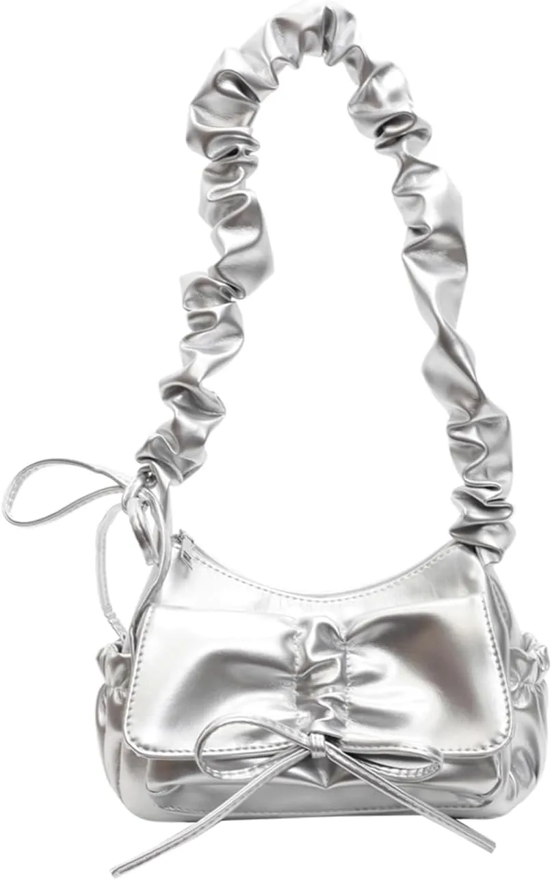 Verdusa Women's Vintage Bow Crossbody Bags PU Leather Ruched Zipper Shoulder Handbags