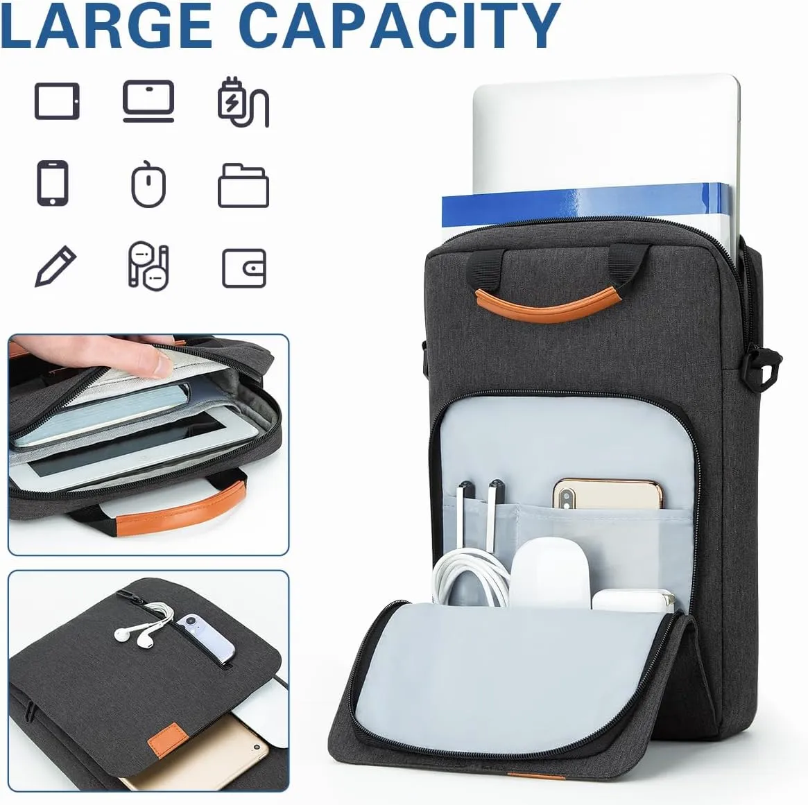 Vertical Laptop Case Computer Bag for 14 Inch MacBook Pro M1 M2 M3 M4 Computer Notebook, Waterproof Protective Lightweight Laptop Computer Cover Bag, Deep Gray