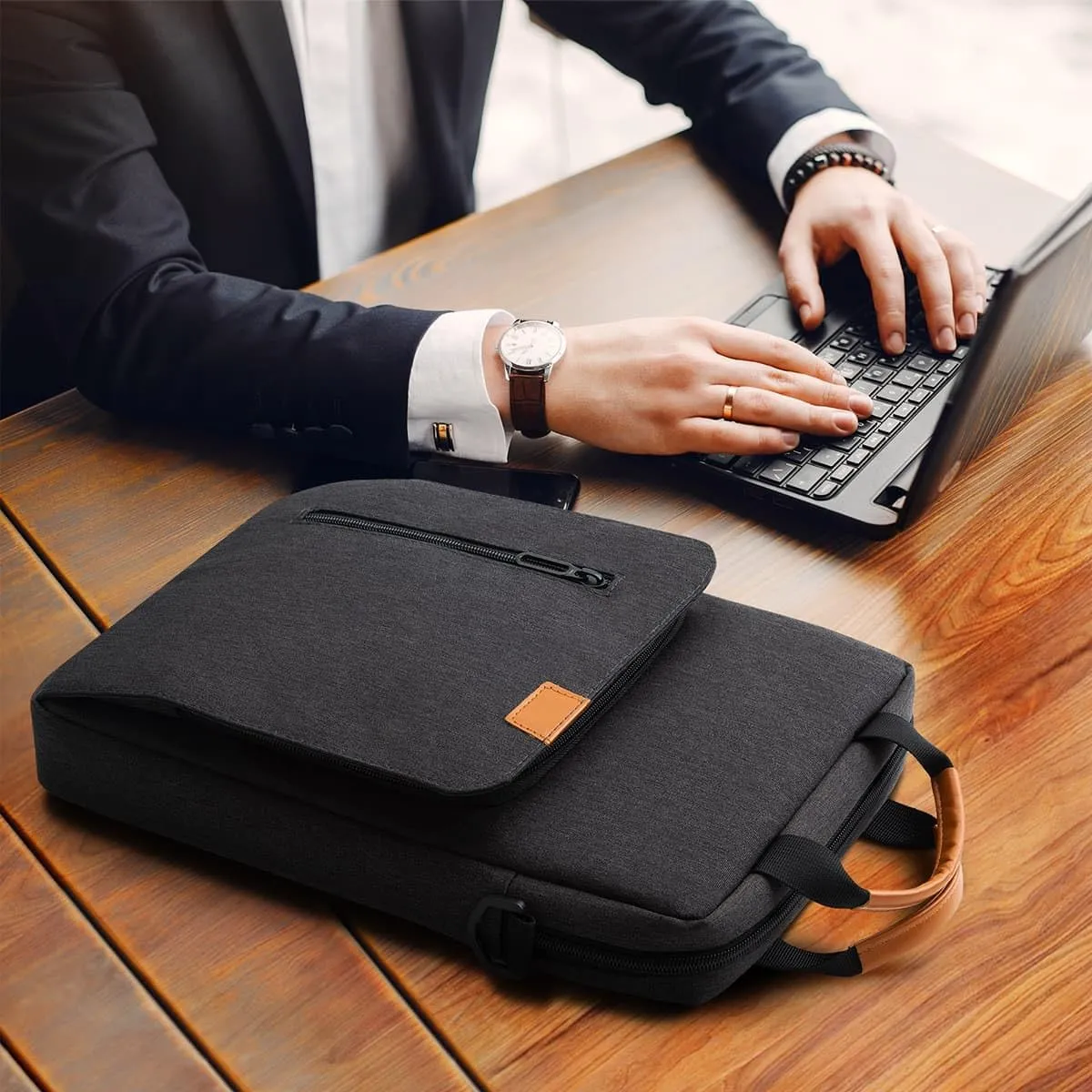 Vertical Laptop Case Computer Bag for 14 Inch MacBook Pro M1 M2 M3 M4 Computer Notebook, Waterproof Protective Lightweight Laptop Computer Cover Bag, Deep Gray