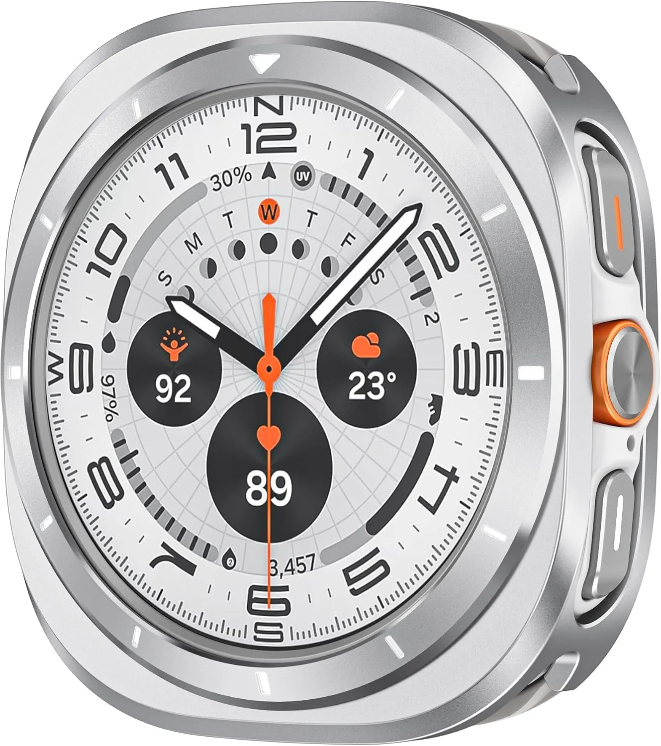 VeveXiao 2 in 1 Metal Rugged Case Compatible with Samsung Galaxy Watch 7 Ultra Case, Aluminum Shockproof Protective Bumper Cover for Galaxy Watch 7 Ultra (2024) 47mm Metal Cover, Silver Orange