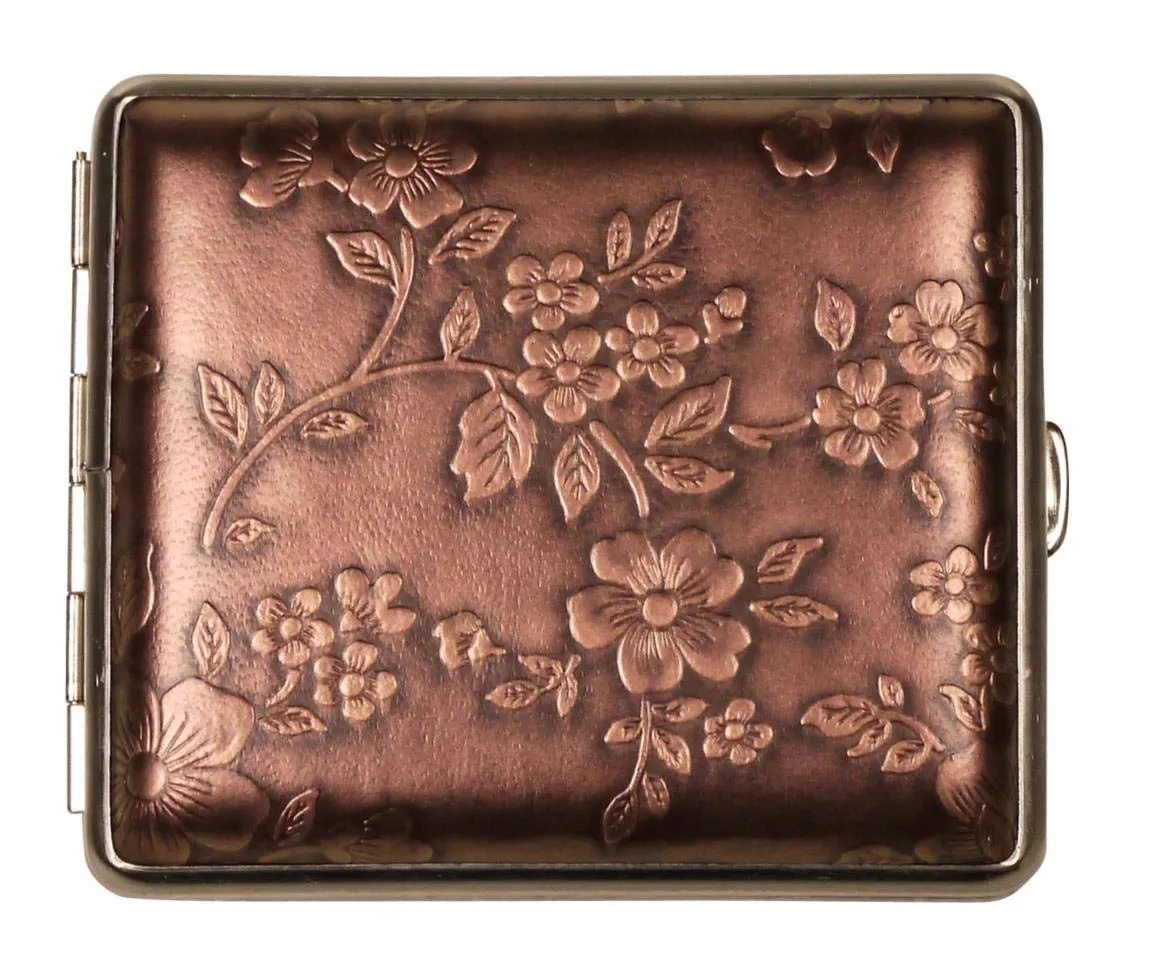 v.H. Cigarette Case Faux Leather Bronze Flowers Since 1912 Made in Germany, bronze, 85 mm
