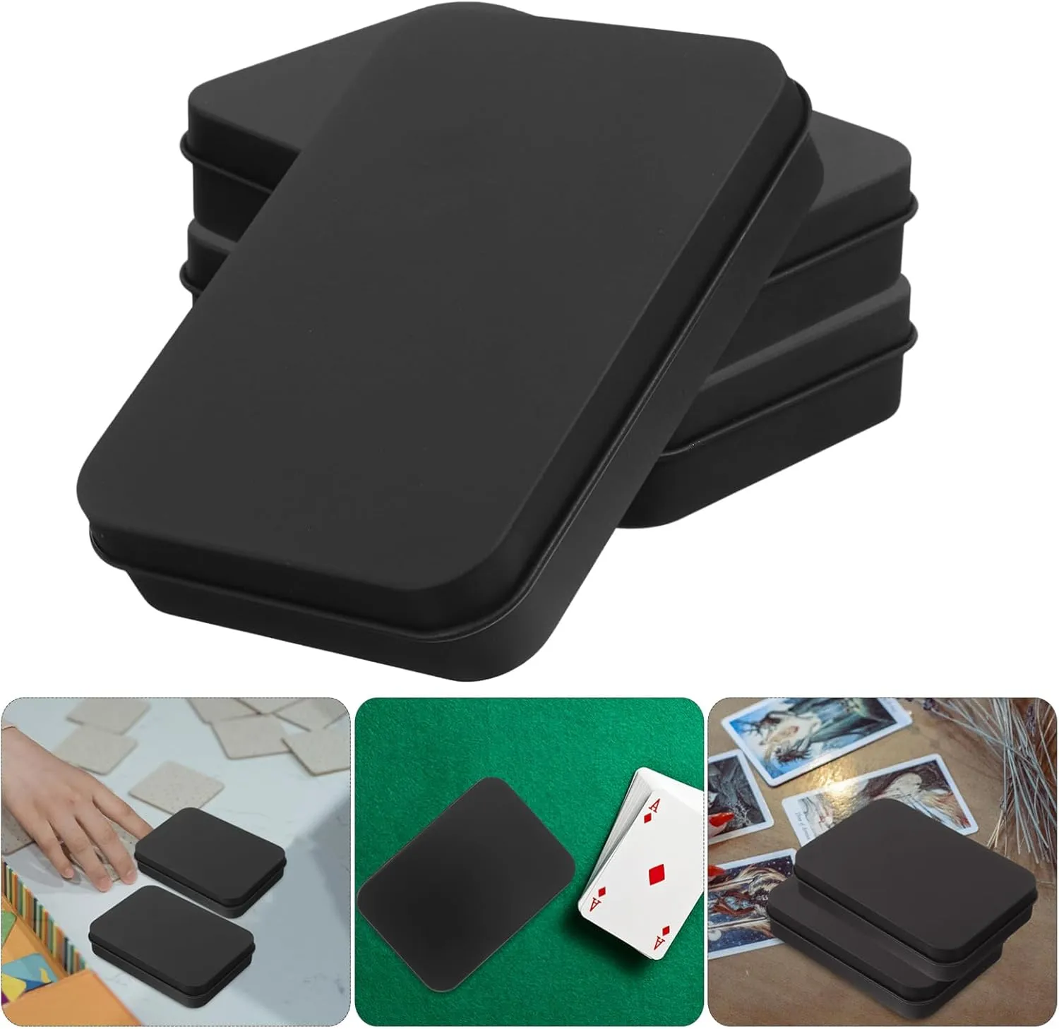 VILLCASE 2sets Sturdy Tinplate Poker Case Portable Card Storage Box Gaming Storage Case Trading Holder 3pcs*2