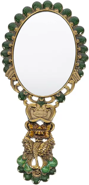 Vintage Handheld Mirror with Ergonomic Metal Handle Chic Foldable Compact Design for Travel Portable Retro Cosmetic Mirror for Makeup Touch Ups Unique Women