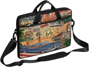 Vintage Route 66 Theme Laptop Shoulder Bag for Men Women Slim Briefcase Messenger Bag Waterproof 14 Inch 15 Inch Laptop Bag Carrying Case Fit 14-15.6 Inch Notebook Computer Tablet