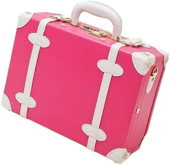 Vintage Suitcase Cute Luxury Women's Travel Makeup Handbag Pink Pu Leather Organizer Large Capacity Beauty Cosmetic Tool Box