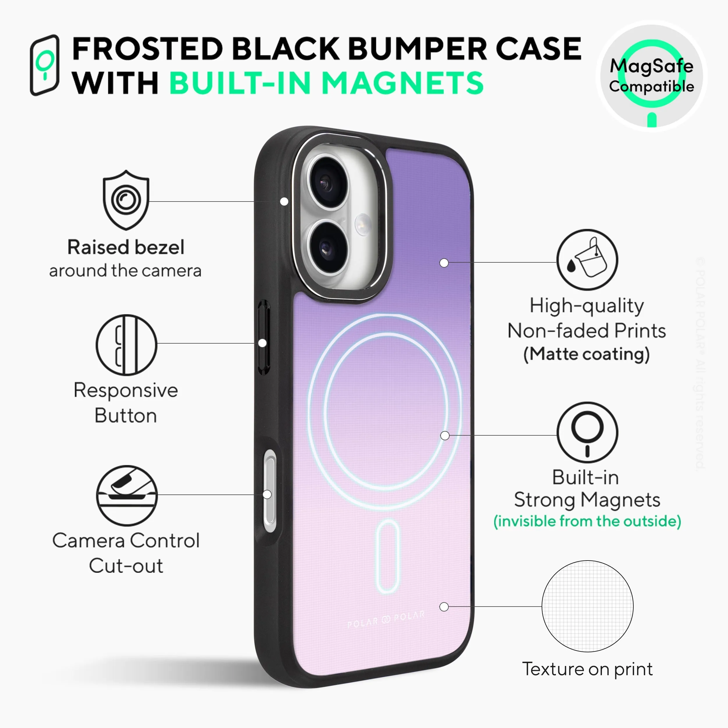 Violet Blue Pastel - iPhone 16 Frosted Black Bumper MagSafe Case