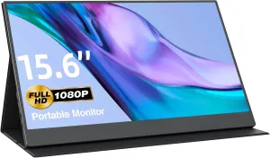 VisionOwl Portable Monitor-15.6 Inch Slim Computer Display Gaming External Monitor Full HD 1080P USB Type-C HDMI IPS Screen with Cover for Travel Laptop MacBook Surface PC PS4/PS5 Xbox VESA Mountable