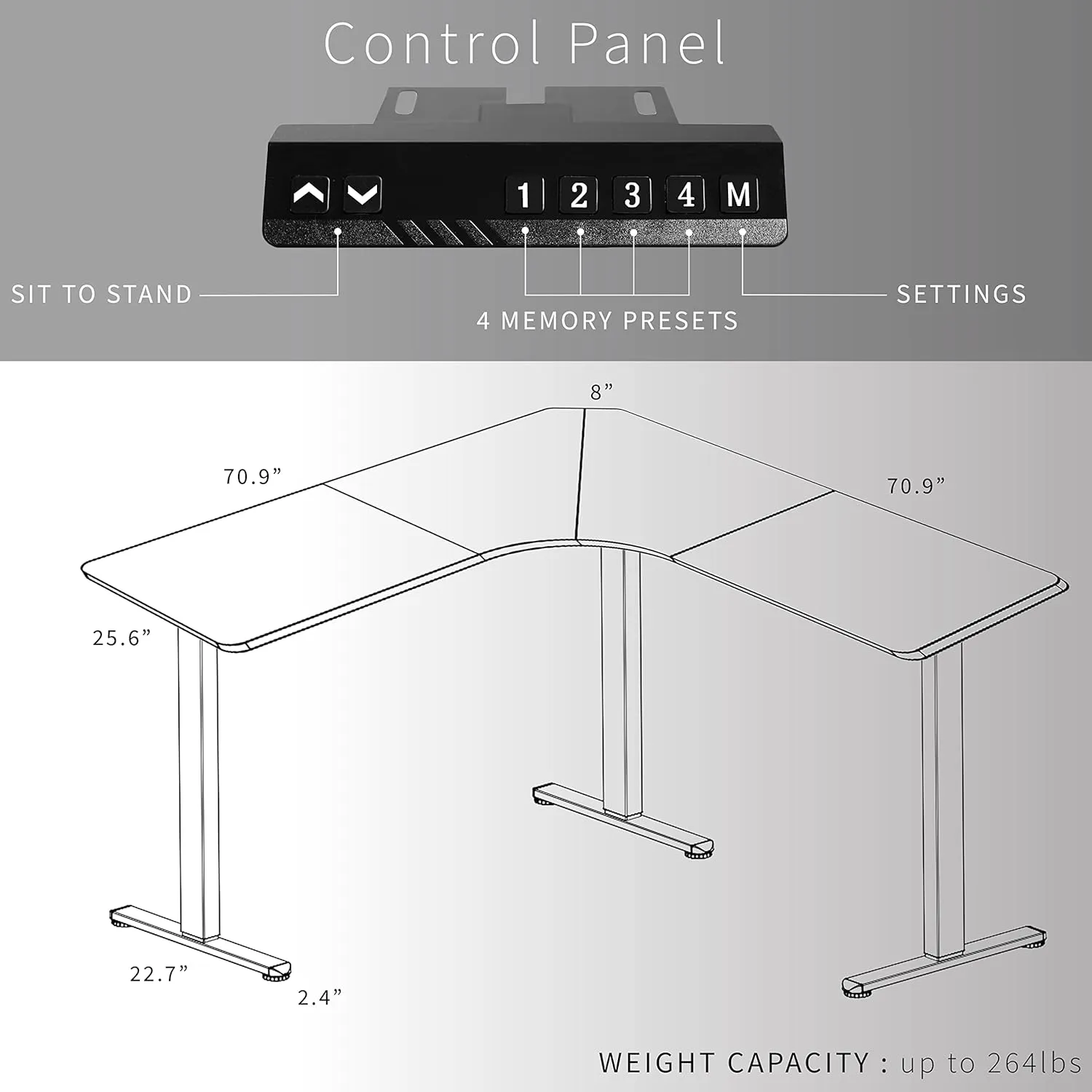 VIVO Electric Height Adjustable 71 x 71 inch Curved Corner Stand Up Desk, Black Table Top, White Frame, Memory Controller, L-Shaped Workstation, E3C Series, DESK-KIT-E3CWB