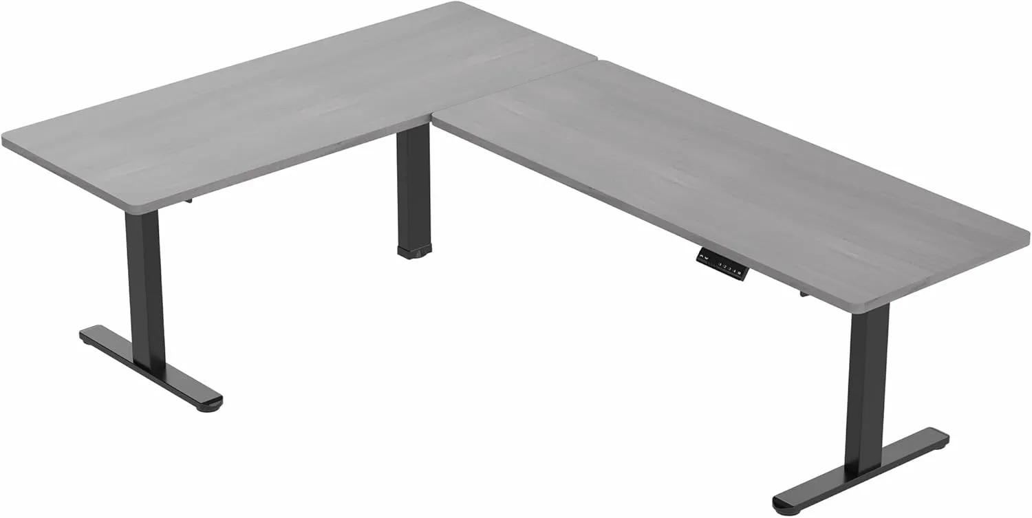 VIVO Electric Height Adjustable 83 x 60 inch Corner Stand Up Desk, 2 Dark Gray Solid Table Tops, Black Frame, Memory Controller, L-Shaped Workstation, 3E Series, DESK-KIT-3E8G