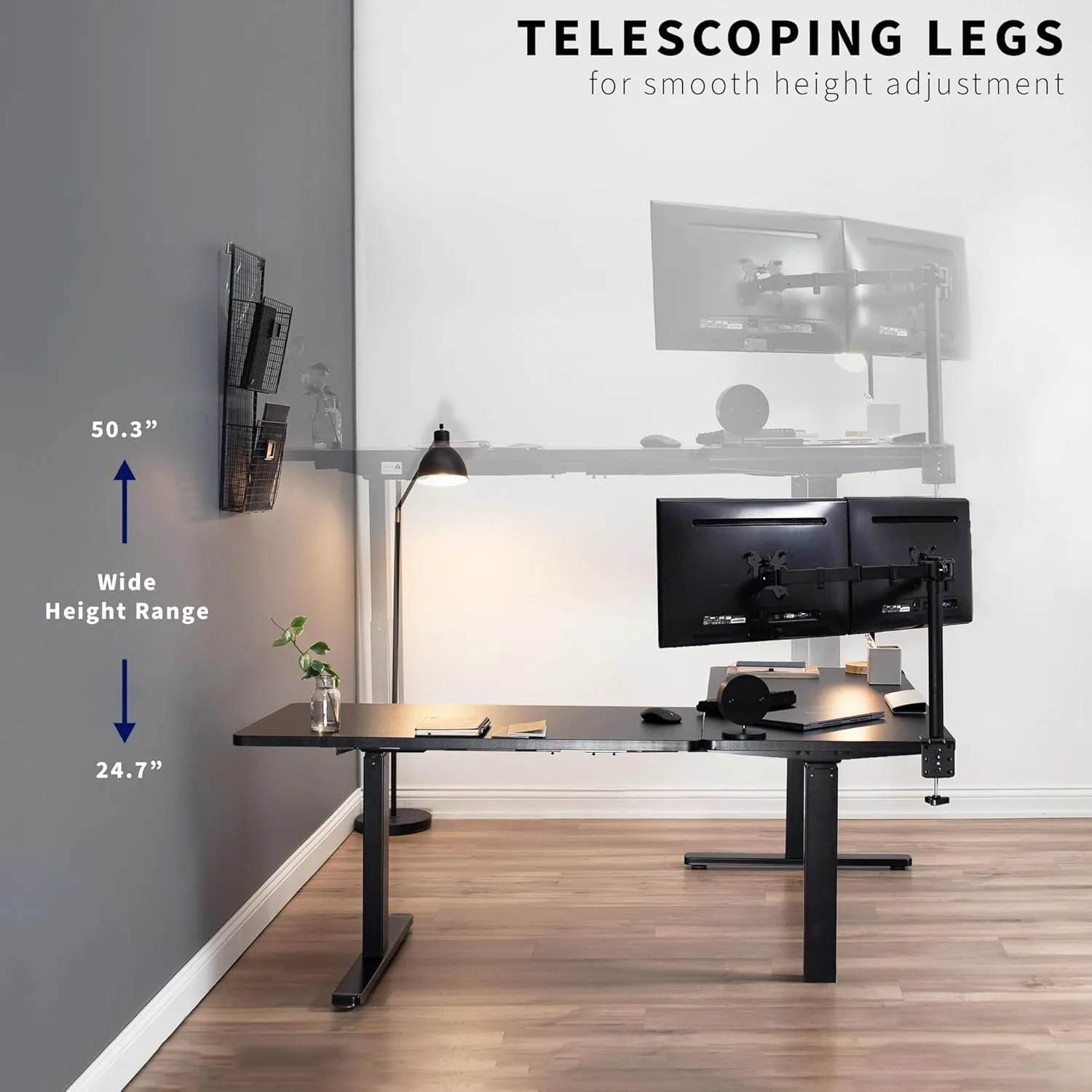 VIVO Electric Height Adjustable 83 x 60 inch Corner Stand Up Desk, 2 Dark Gray Solid Table Tops, Black Frame, Memory Controller, L-Shaped Workstation, 3E Series, DESK-KIT-3E8G
