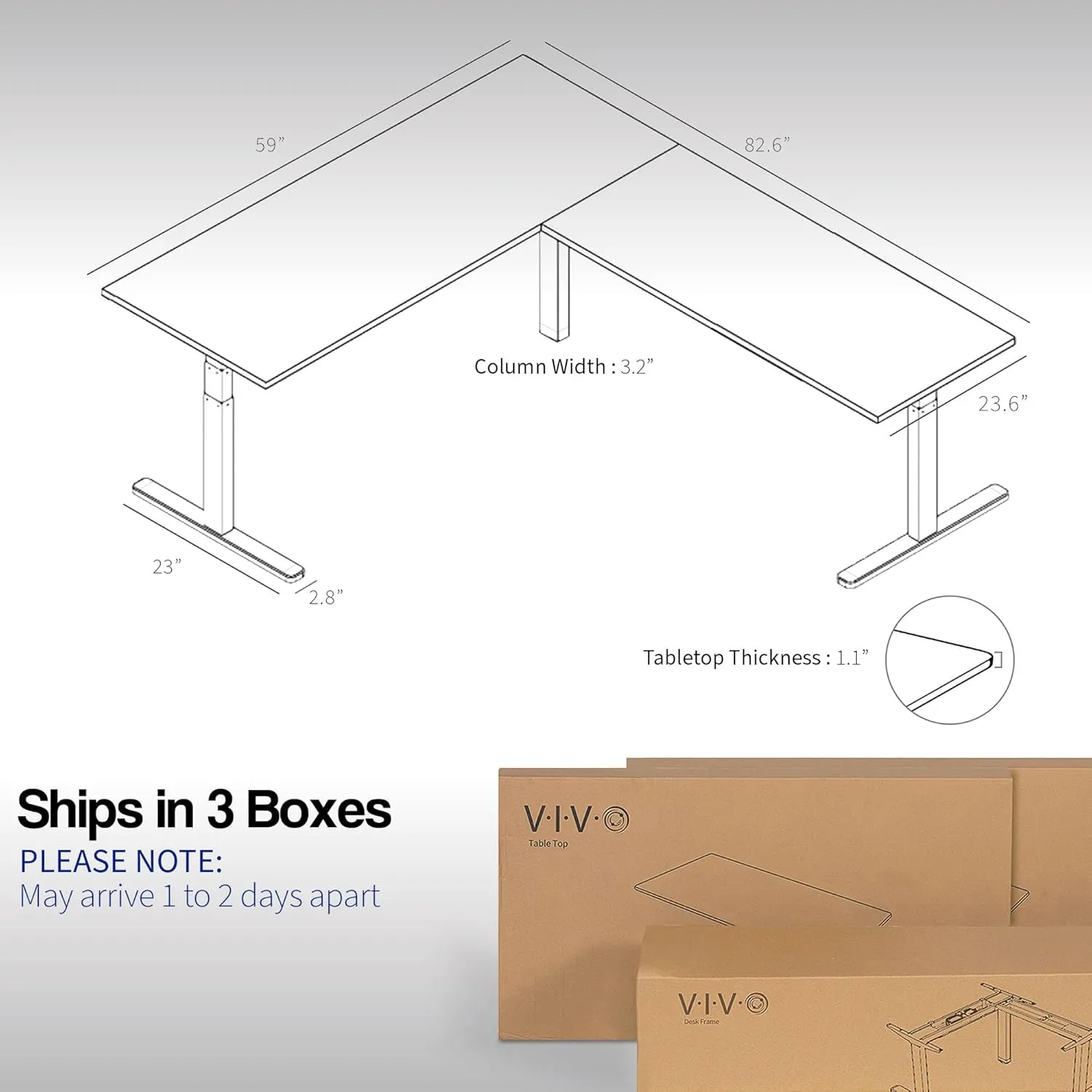 VIVO Electric Height Adjustable 83 x 60 inch Corner Stand Up Desk, 2 Dark Gray Solid Table Tops, Black Frame, Memory Controller, L-Shaped Workstation, 3E Series, DESK-KIT-3E8G