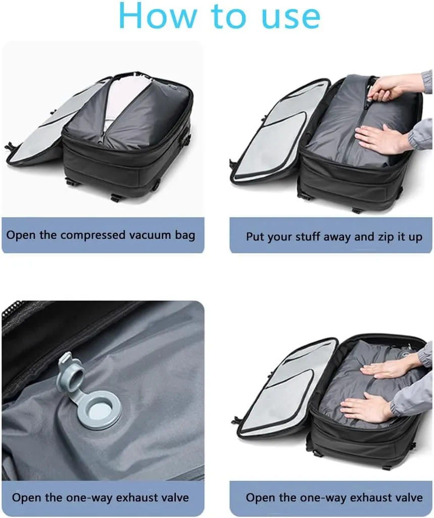 Voyagevac Vacuum Backpack for Travel, Air Travel Bag 2nd Gen, Anti-Theft and Wear-Resistant, Large Capacity (Blue, With air pump)
