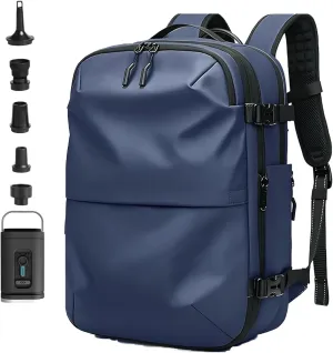 Voyagevac Vacuum Backpack for Travel, Air Travel Bag 2nd Gen, Anti-Theft and Wear-Resistant, Large Capacity (Blue, With air pump)