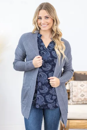 Waffle Knit Cardigan With Pockets