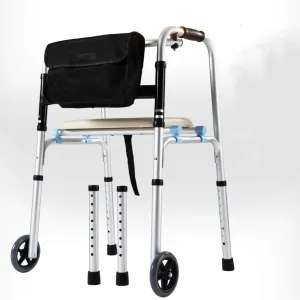 Walker,Lightweight Folding Walking Frame with 2 Wheel,Seat and Bag,Adjustable Height (Unwheeled) Everything is fine (Wheeled Bag)
