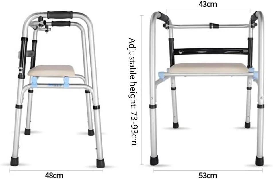 Walker,Lightweight Folding Walking Frame with 2 Wheel,Seat and Bag,Adjustable Height (Unwheeled) Everything is fine (Wheeled Bag)