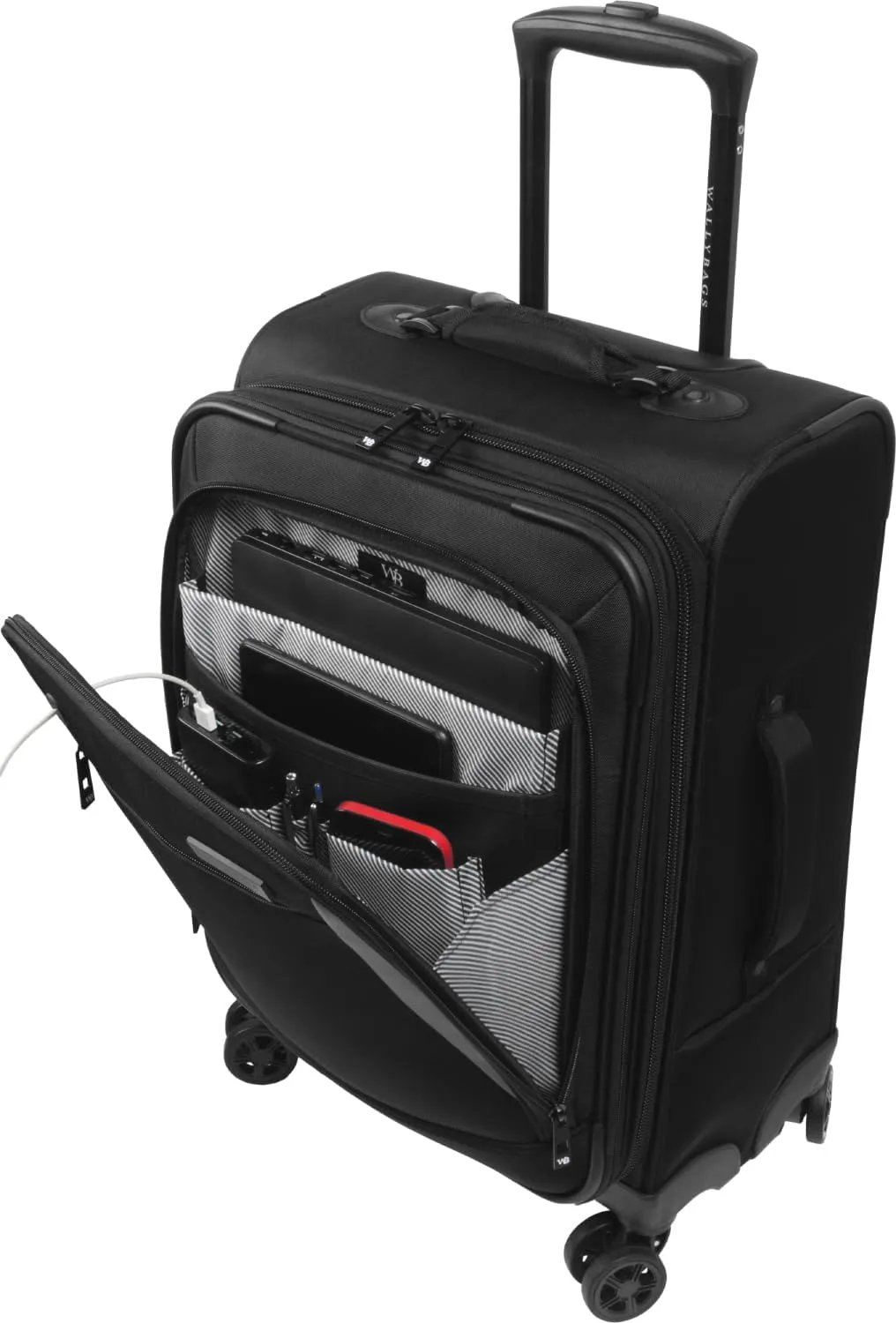 WallyBags Solutions Expandable Spinner Carry-On with Padded Laptop and Electronics Pockets, Black, 20-Inch